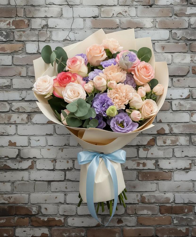 Букет цветов из: Розы, Лизиантусы и Гвоздики в Старочеркасской