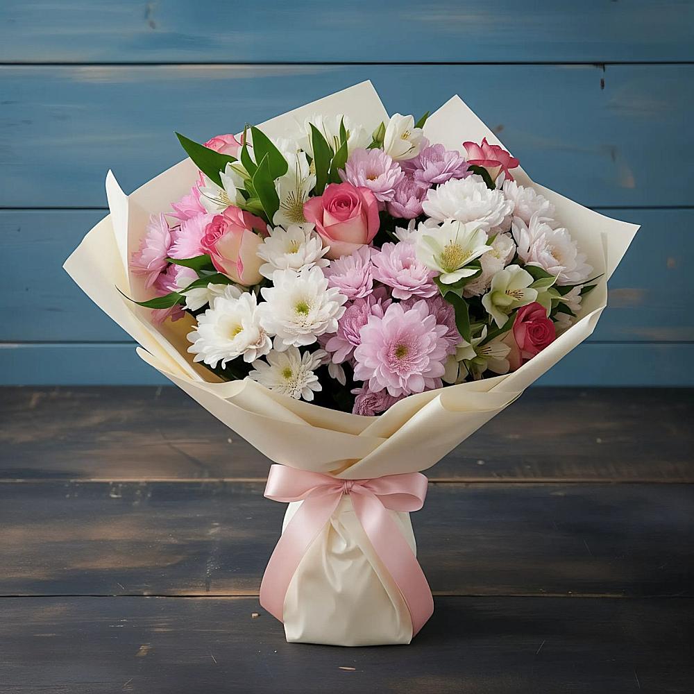 Букет цветов из: Хризантемы, Альстромерии и Розы в Старочеркасской